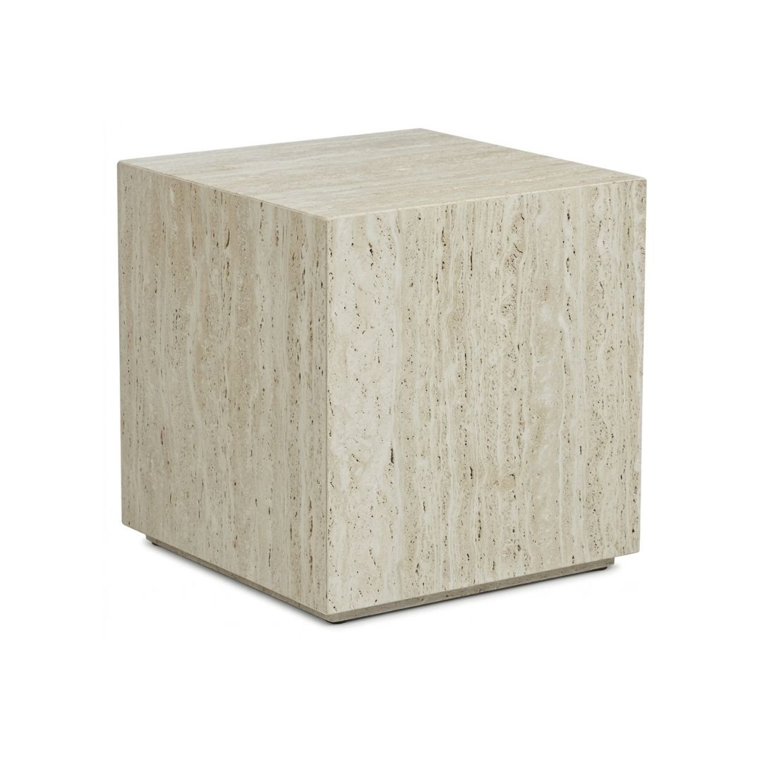 Elle Block Travertine Square Side Table